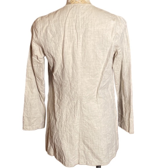 Eileen Fisher Cream Tan crinkled Linen Cotton blend long Jacket cardigan Sz XS - Picture 4 of 11